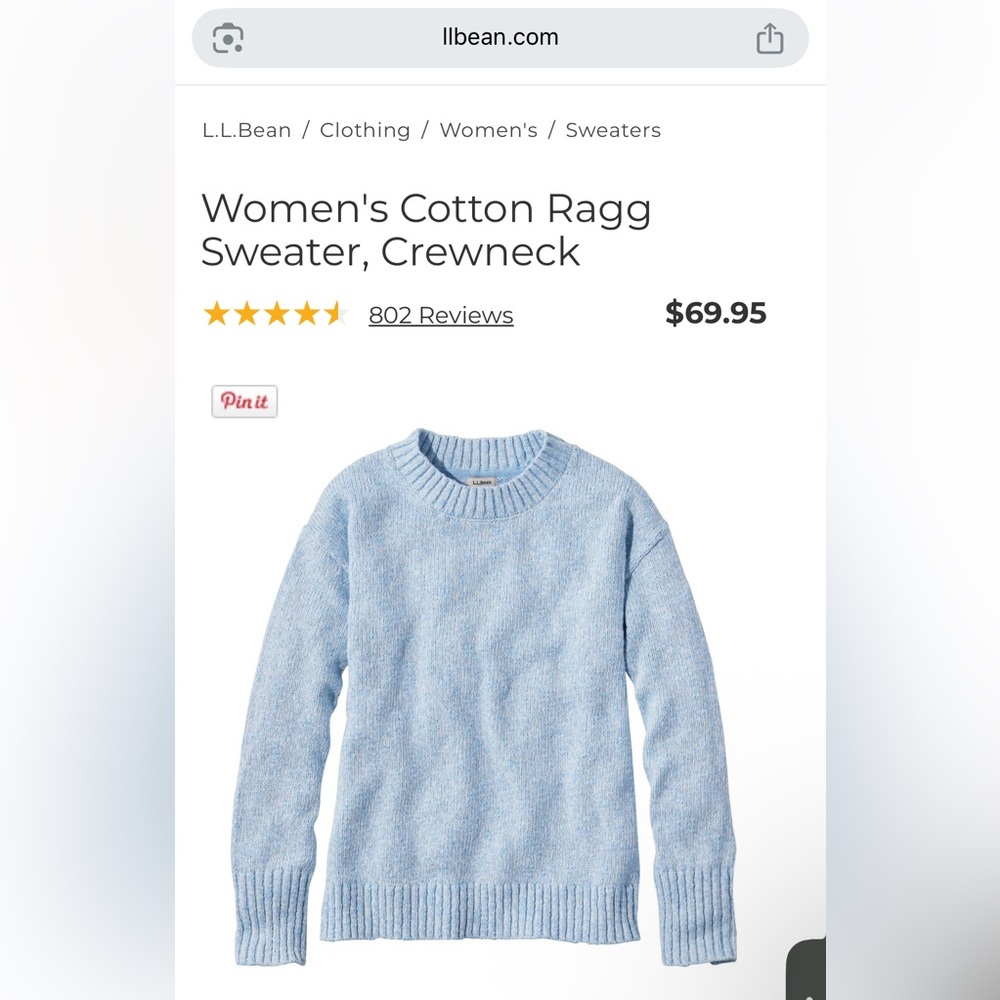 L.L. Bean Cotton Ragg Crewneck Women's Regular